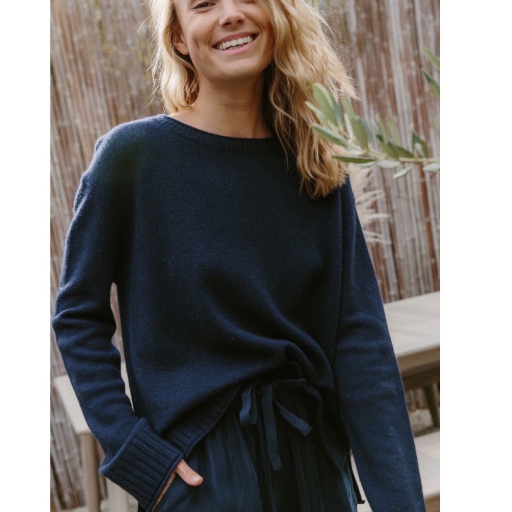 Jenni Kayne Everyday Wool Cashmere Knit Sweater Blue Crew Long Sleeves Sz M